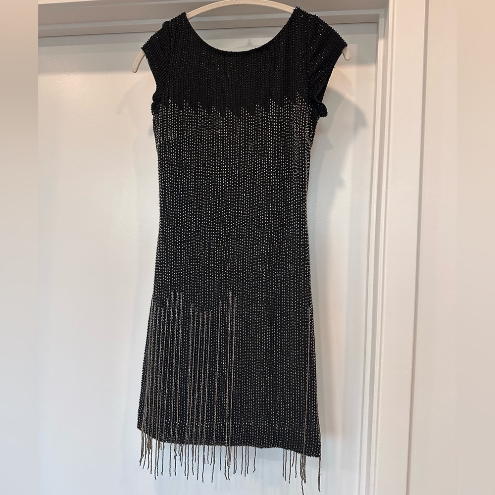 Aidan Mattox Black and Silver Mini Dress